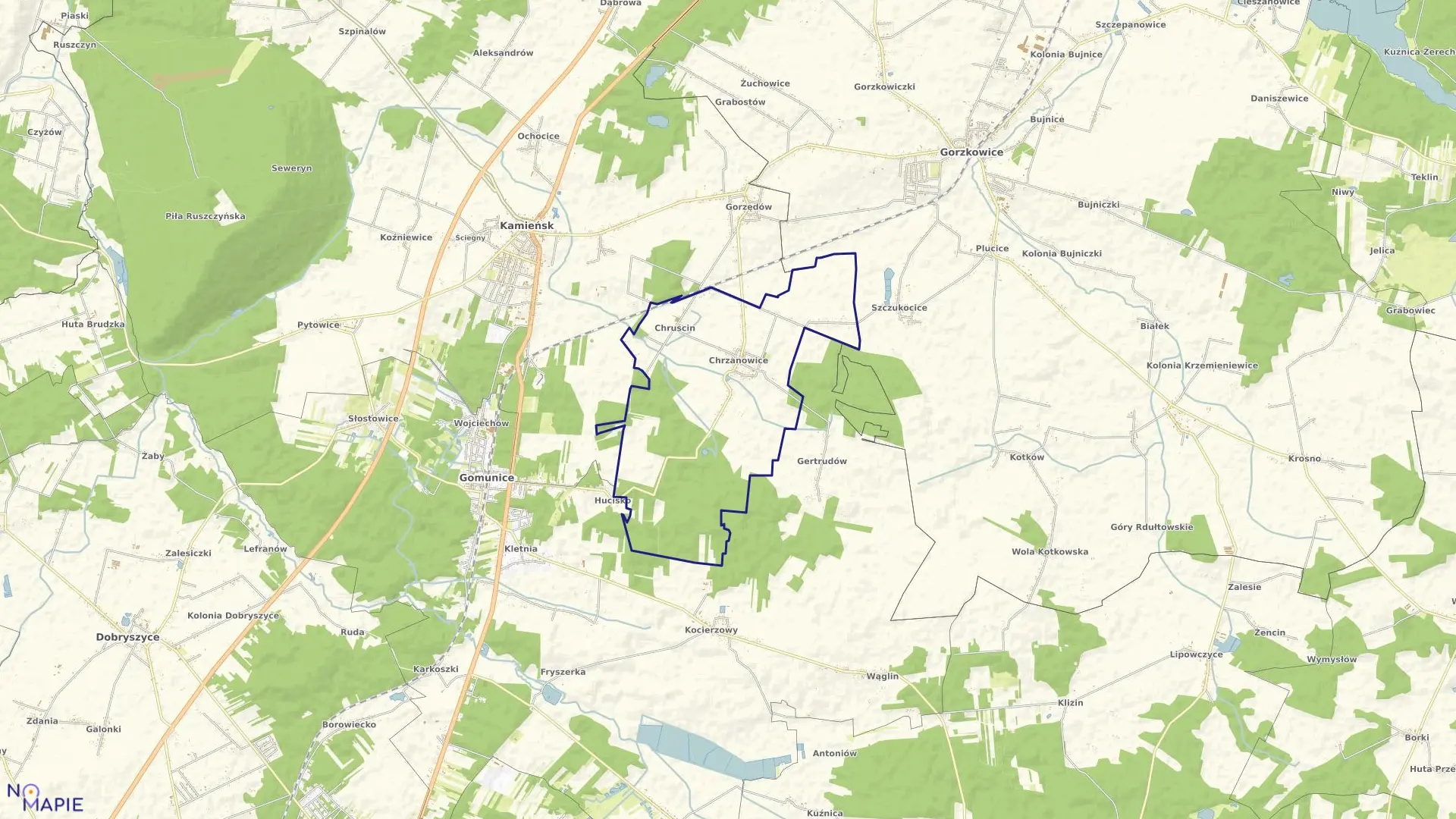 Mapa obrębu CHRZANOWICE w gminie Gomunice