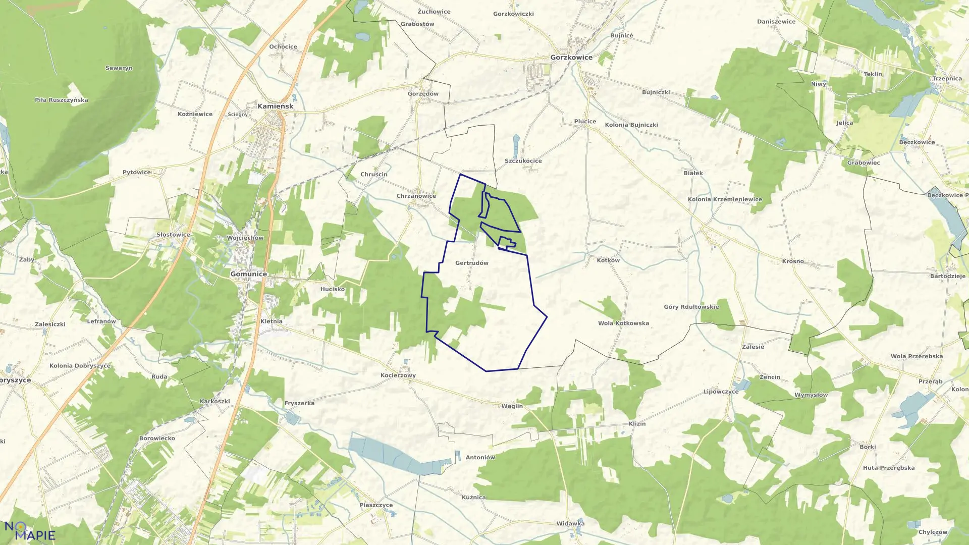 Mapa obrębu GERTRUDÓW w gminie Gomunice