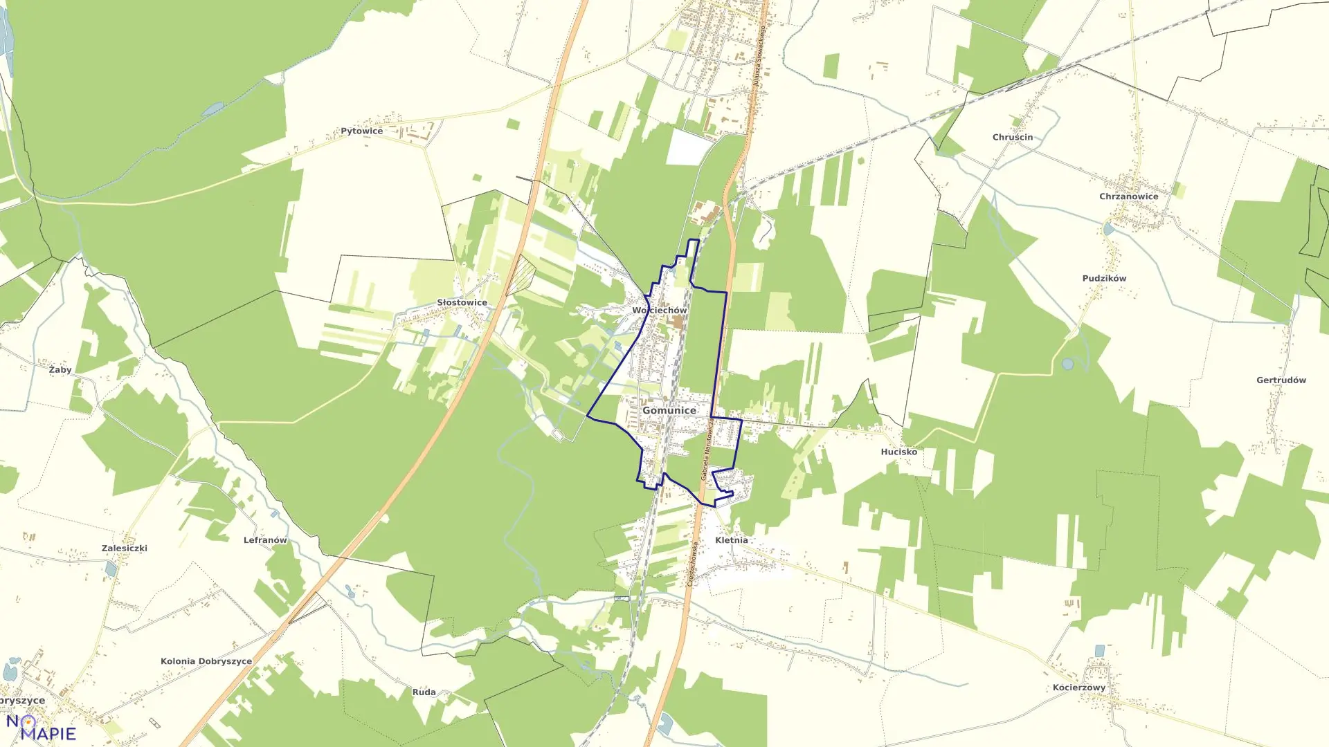 Mapa obrębu GOMUNICE w gminie Gomunice