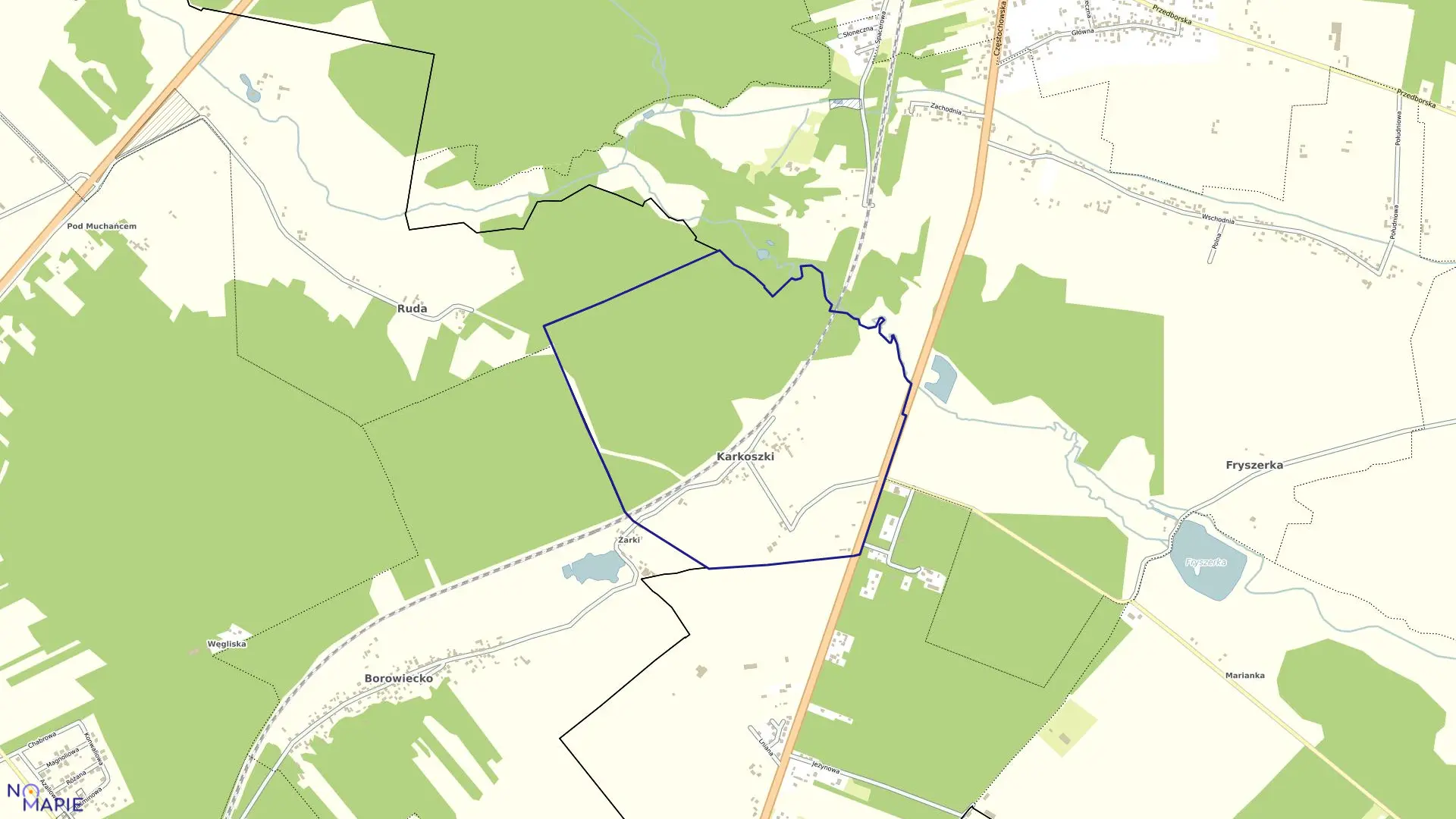 Mapa obrębu KARKOSZKI w gminie Gomunice
