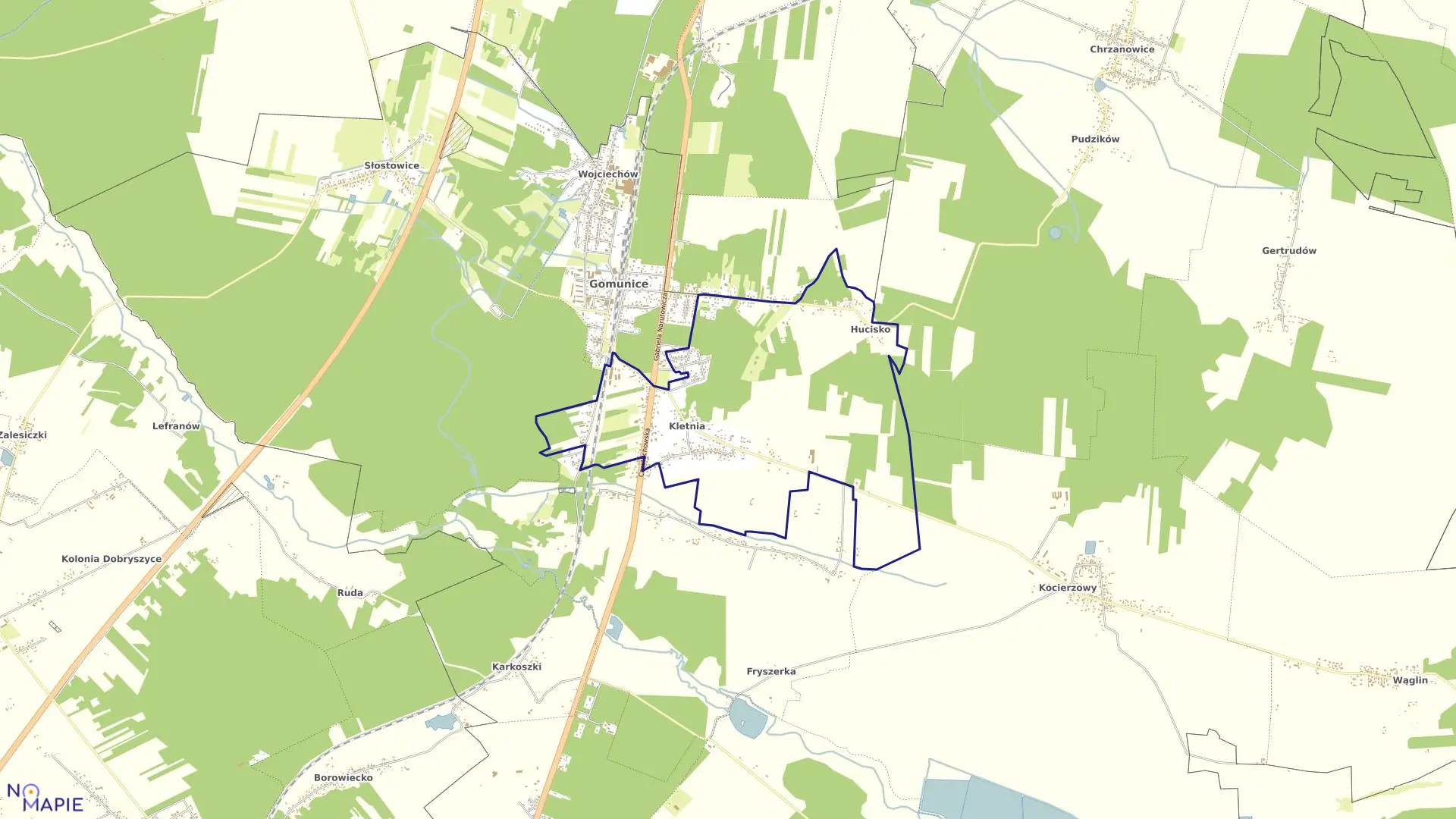Mapa obrębu KLETNIA w gminie Gomunice