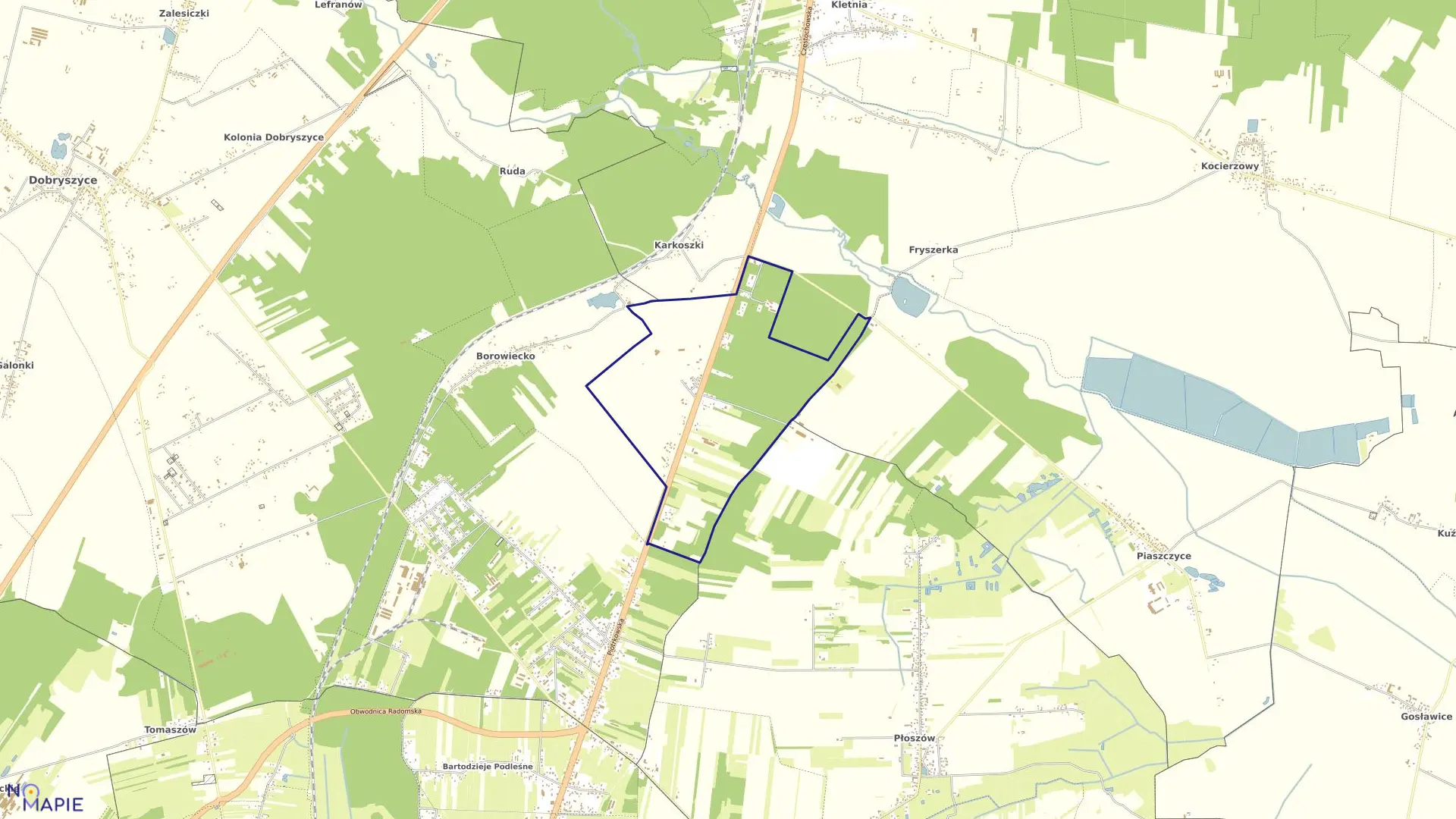 Mapa obrębu KOLONIA BOROWIECKO w gminie Gomunice