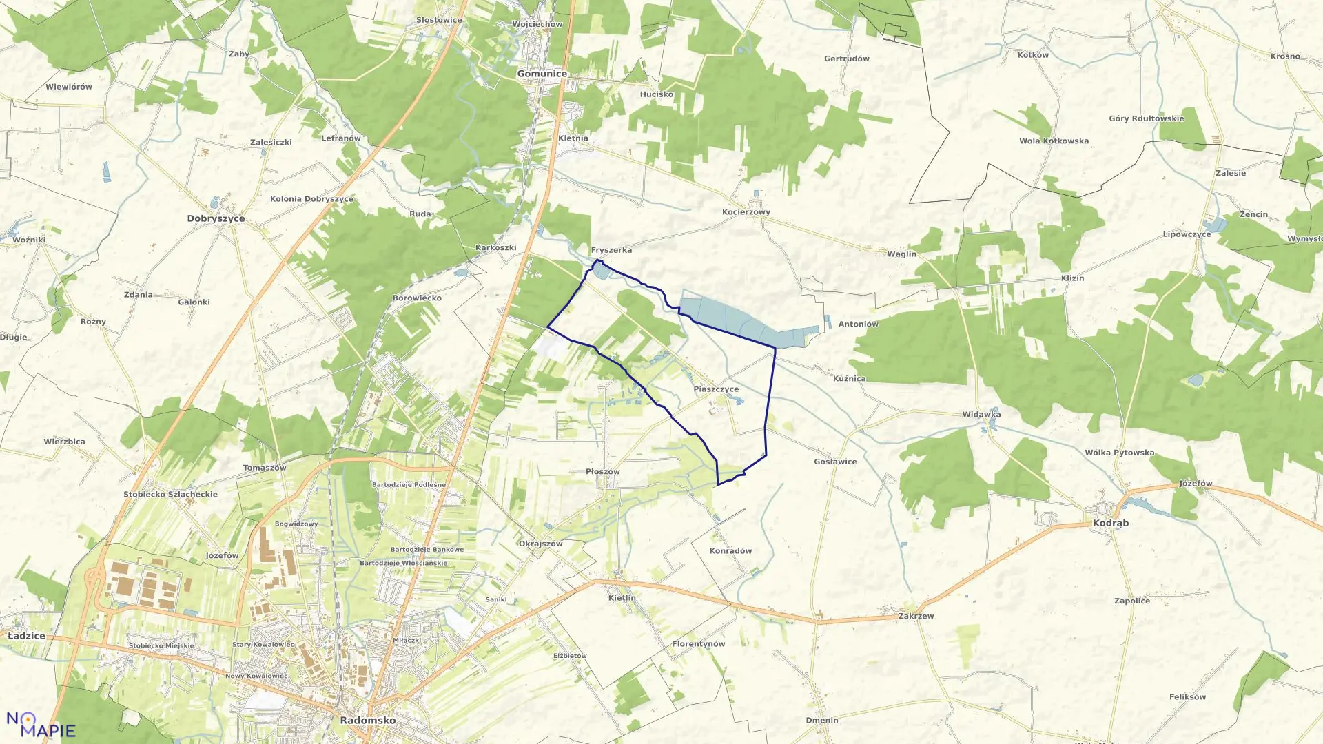 Mapa obrębu PIASZCZYCE w gminie Gomunice