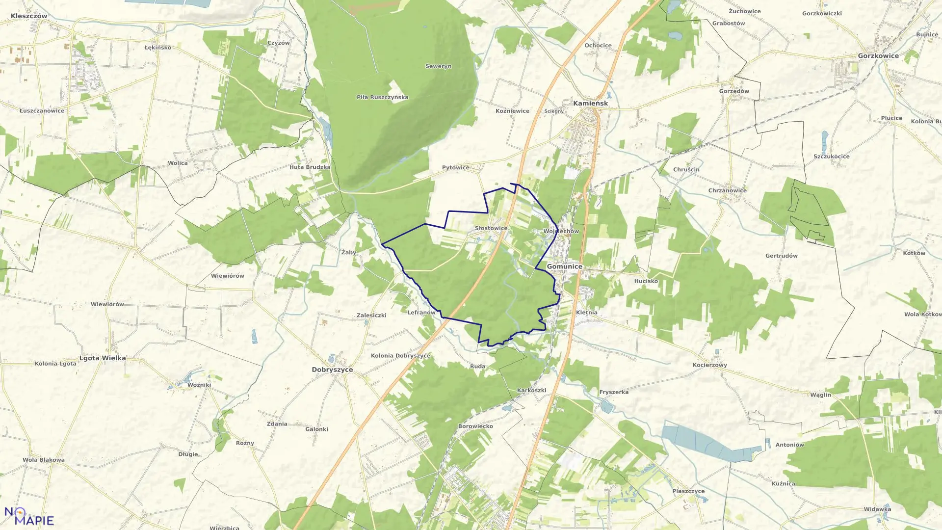 Mapa obrębu SŁOSTOWICE w gminie Gomunice